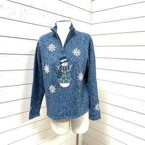 Vintage Christmas sweater ugly blue snowman large